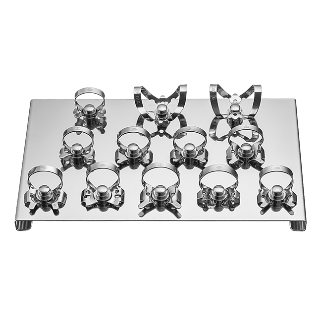 Набор из 12 кламмеров на подставке из нержавеющей стали | Dentech Corporation (Япония)